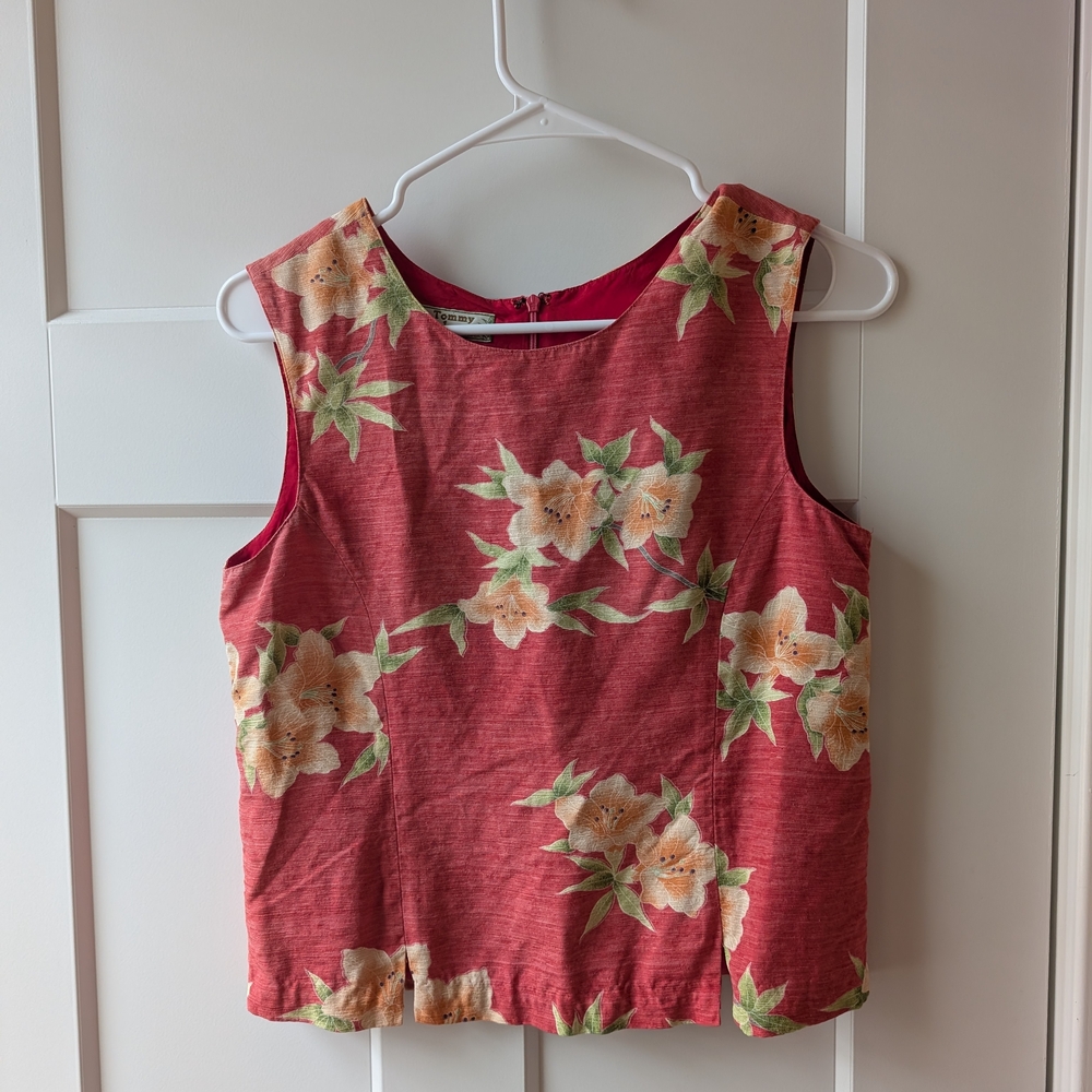 Tommy Bahama Pink-Red Floral 100% Silk Tank